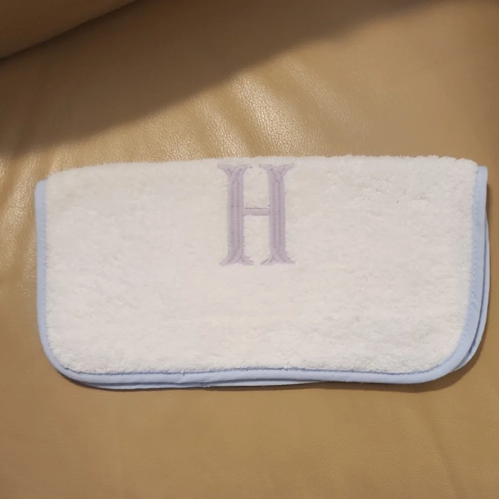 Monogrammed Hand Towel with Lavender 'H' Embroidery - White